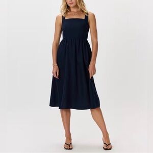 Quince 100% European Linen Fit & Flare Midi Dress Deep Navy (NWT) Size L